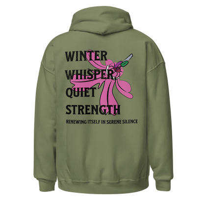 Winter Whisper Black writing Unisex Hoodie